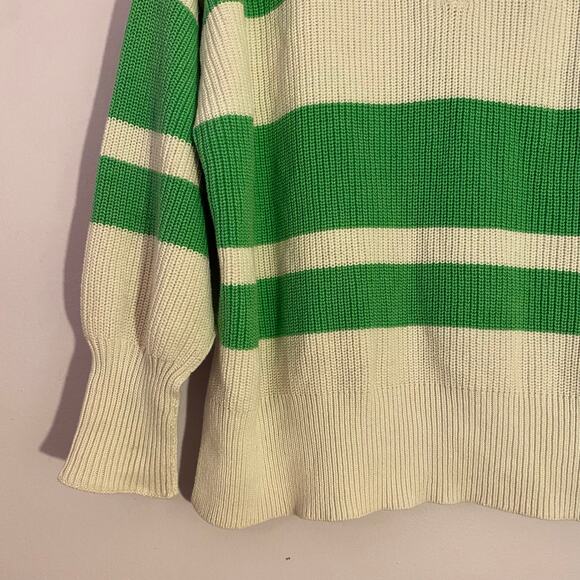 NWOT Aerie Green White Stripe Quarter Zip Pullover Sweater Cotton Women Small - Picture 5 of 10